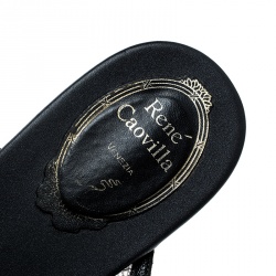 Pre Owned René Caovilla Black Embellished Lace and Satin Flat Sandals Size 38