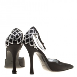 Pre Owned René Caovilla Black Satin Crystal Embellished Pointed Toe Ankle Strap Sandals Size 38