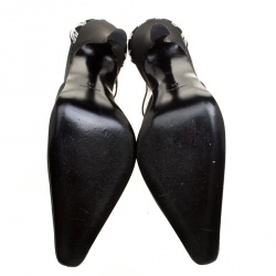 Pre Owned René Caovilla Black Satin Crystal Embellished Pointed Toe Ankle Strap Sandals Size 38