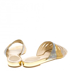 René Caovilla Multicolor Crystal Embellished Satin Slides Size 37.5