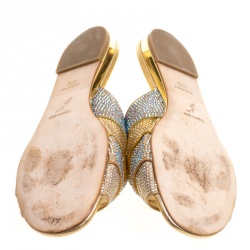 René Caovilla Multicolor Crystal Embellished Satin Slides Size 37.5