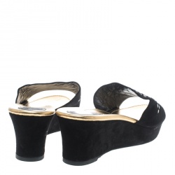 René Caovilla Black Suede Crystal Embellished Wedge Slides Size 42