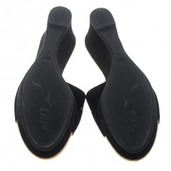 René Caovilla Black Suede Crystal Embellished Wedge Slides Size 42