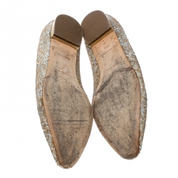 Pre Owned René Caovilla Gold/Silver Glitter Ballet Flats Size 38.5