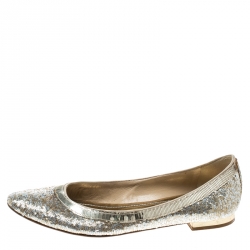 Pre Owned René Caovilla Gold/Silver Glitter Ballet Flats Size 38.5