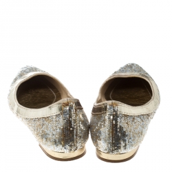 Pre Owned René Caovilla Gold/Silver Glitter Ballet Flats Size 38.5