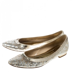 Pre Owned René Caovilla Gold/Silver Glitter Ballet Flats Size 38.5