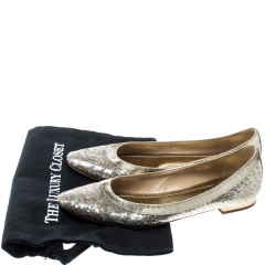 Pre Owned René Caovilla Gold/Silver Glitter Ballet Flats Size 38.5