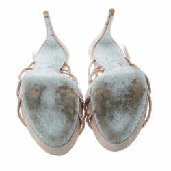 Pre Owned René Caovilla Blush Pink Crystal Embellished Satin Ankle Strap Sandals Size 41