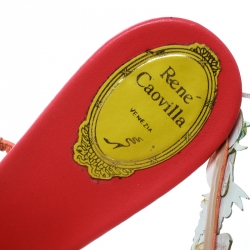 René Caovilla Multicolor Leather Fruit Applique Ankle Wrap Sandals Size 40
