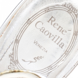 Pre Owned René Caovilla Metallic Silver Crystal Embellished Ankle Wrap Sandals Size 41