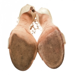 Pre Owned René Caovilla Metallic Gold Suede Crystal Embellished Anklet Open Toe Sandals Size 39.5