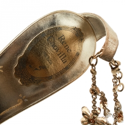 Pre Owned René Caovilla Metallic Gold Suede Crystal Embellished Anklet Open Toe Sandals Size 39.5