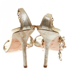 Pre Owned René Caovilla Metallic Gold Suede Crystal Embellished Anklet Open Toe Sandals Size 39.5