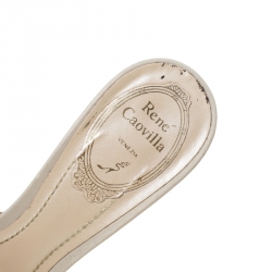 Pre Owned Rene Caovilla Beige Lace Crystal Embellished Peep Toe Slides Size 37