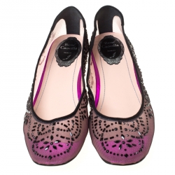 Rene Caovilla Black/Purple Crystal Embellished Mesh Ballet Flats Size 38.5