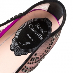 Rene Caovilla Black/Purple Crystal Embellished Mesh Ballet Flats Size 38.5