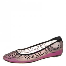 Rene Caovilla Black/Purple Crystal Embellished Mesh Ballet Flats Size 38.5