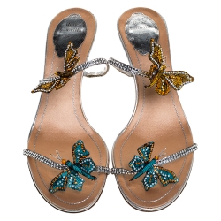 مملوكة مسبقًا حذاء سلايدز رينيه كوفيلا سويدي مزخرف بيج مقاس 38.5