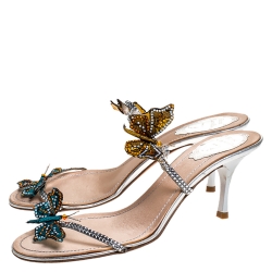 مملوكة مسبقًا حذاء سلايدز رينيه كوفيلا سويدي مزخرف بيج مقاس 38.5