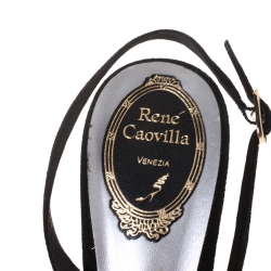 René Caovilla Black Mesh And Suede Trim Crystal Embellished Slingback Pointed Toe Sandals Size 39