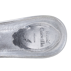 Pre Owned René Caovilla Silver Leather Crystal Embellished Platform Sandals Size 37.5