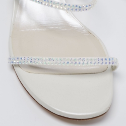 Pre Owned René Caovilla White Crystal Embellished Satin Cleo Sandals Size 38