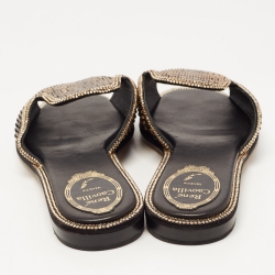 Pre Owned René Caovilla Gold Python and Crystal Embellished Flat Slides Size 39  