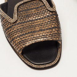 Pre Owned René Caovilla Gold Python and Crystal Embellished Flat Slides Size 39  