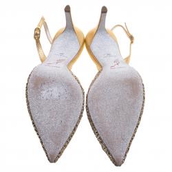 Pre Owned René Caovilla Gold Crystal Embellished Macrame Lace And Leather Slingback Sandals Size 38