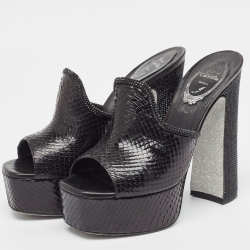René Caovilla Black Python Platform Slides  Sandals Size 37