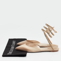 René Caovilla Beige Satin Ankle Wrap Flats Size 38