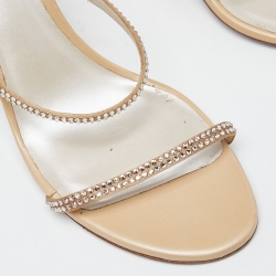 Pre Owned René Caovilla Beige Satin Cleo Crystals Sandals Size 39.5