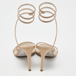 Pre Owned René Caovilla Beige Satin Cleo Crystals Sandals Size 39.5