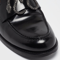 Pre Owned René Caovilla Black Leather Crystals Morgana Loafers Size 37.5