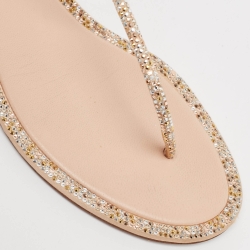 Pre Owned René Caovilla Metallic Crystal Embellished Satin Thong Flat Sandals Size 37
