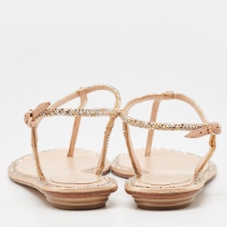 Pre Owned René Caovilla Metallic Crystal Embellished Satin Thong Flat Sandals Size 37