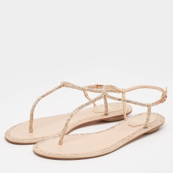 Pre Owned René Caovilla Metallic Crystal Embellished Satin Thong Flat Sandals Size 37