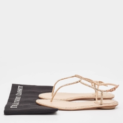 Pre Owned René Caovilla Metallic Crystal Embellished Satin Thong Flat Sandals Size 37