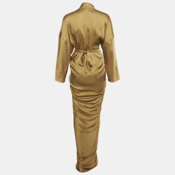 Pre Owned Rick Owens Honey Brown Satin Long Wrap Dress M