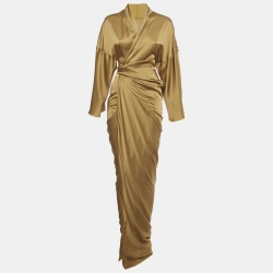 Pre Owned Rick Owens Honey Brown Satin Long Wrap Dress M