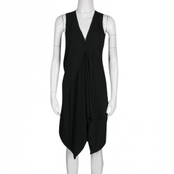 Rick Owens Anthem Black V Neck Sleeveless Asymmetric Tunic S