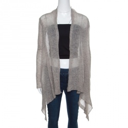 Rick Owens Grey Alpaca Wool Open Front Water Fall Cardigan  S