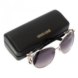 Pre Owned Roberto Cavalli Black/Gold 897S Hatysa Aviator Sunglasses