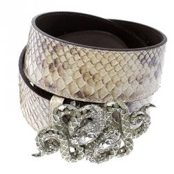 Pre Owned Roberto Cavalli Beige Python Serpenti Buckle Belt 95cm