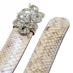 Pre Owned Roberto Cavalli Beige Python Serpenti Buckle Belt 95cm