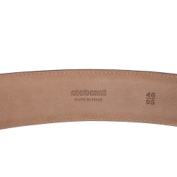 Pre Owned Roberto Cavalli Metallic Gold Leather Snake Buckle Belt 95CM