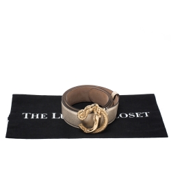 Pre Owned Roberto Cavalli Metallic Gold Leather Snake Buckle Belt 95CM