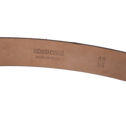 Pre Owned Roberto Cavalli Leopard Print Pony Hair Ribbon Buckle Belt 95CM