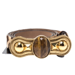 Pre Owned Roberto Cavalli Leopard Print Pony Hair Ribbon Buckle Belt 95CM